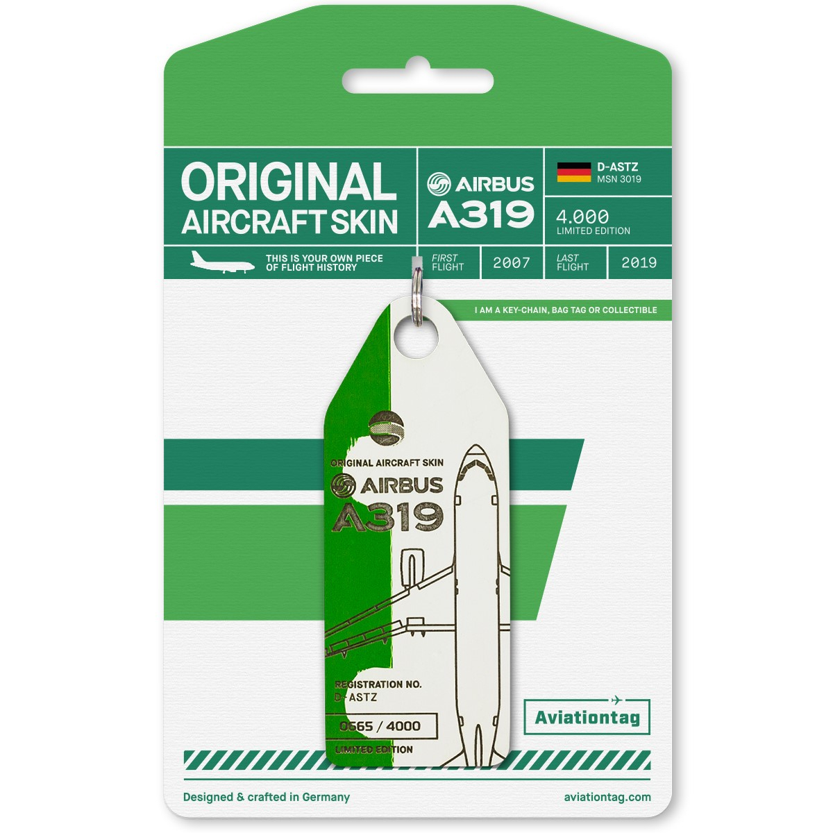 Aviationtag Germania - Airbus A319 – D-ASTZ Punkte - Green/White